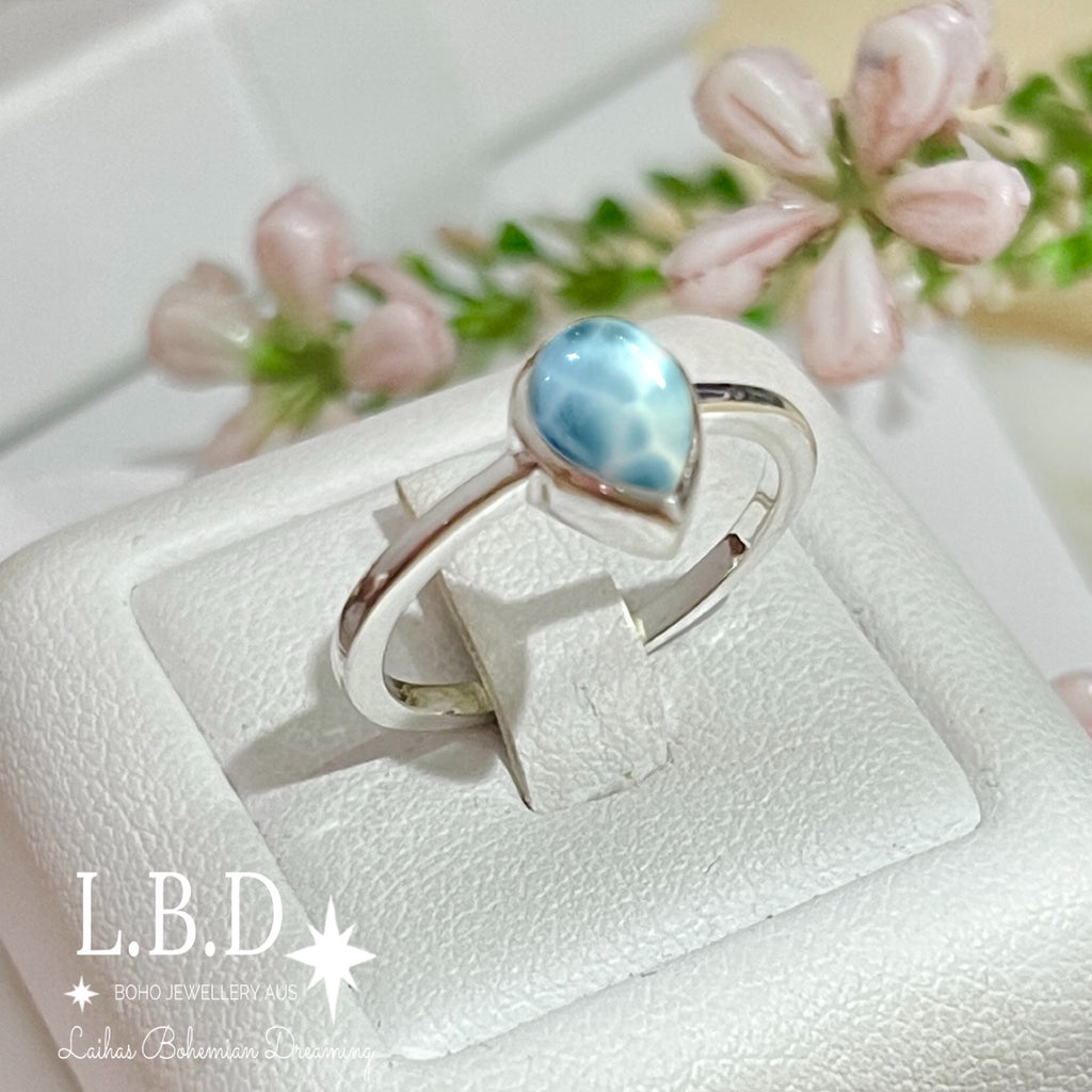 Laihas Mini Tearing Spirit Larimar Ring Gemstone Sterling Silver Ring Laihas Bohemian Dreaming -L.B.D