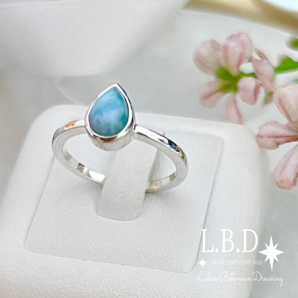 Laihas Mini Tearing Spirit Larimar Ring Gemstone Sterling Silver Ring Laihas Bohemian Dreaming -L.B.D