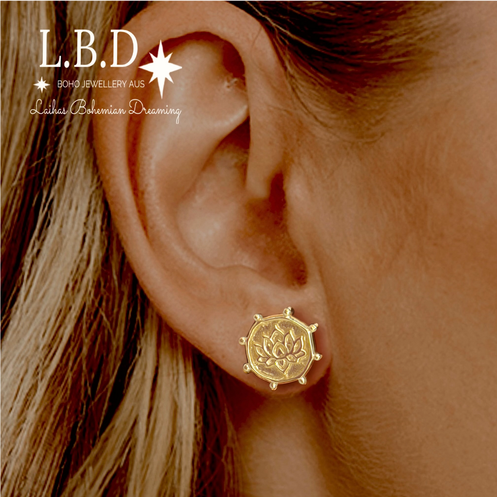 Laihas Perfectly Imperfect Lotus Flower Gold Stud Earrings Gold Earrings Laihas Bohemian Dreaming -L.B.D