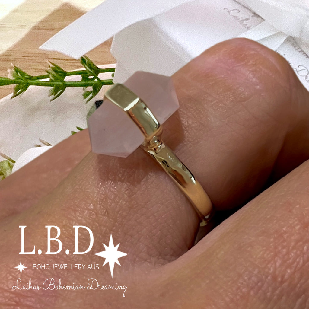 Laihas Gold Crystal Kindness Rose Quartz Ring Gemstone Gold Ring Laihas Bohemian Dreaming -L.B.D