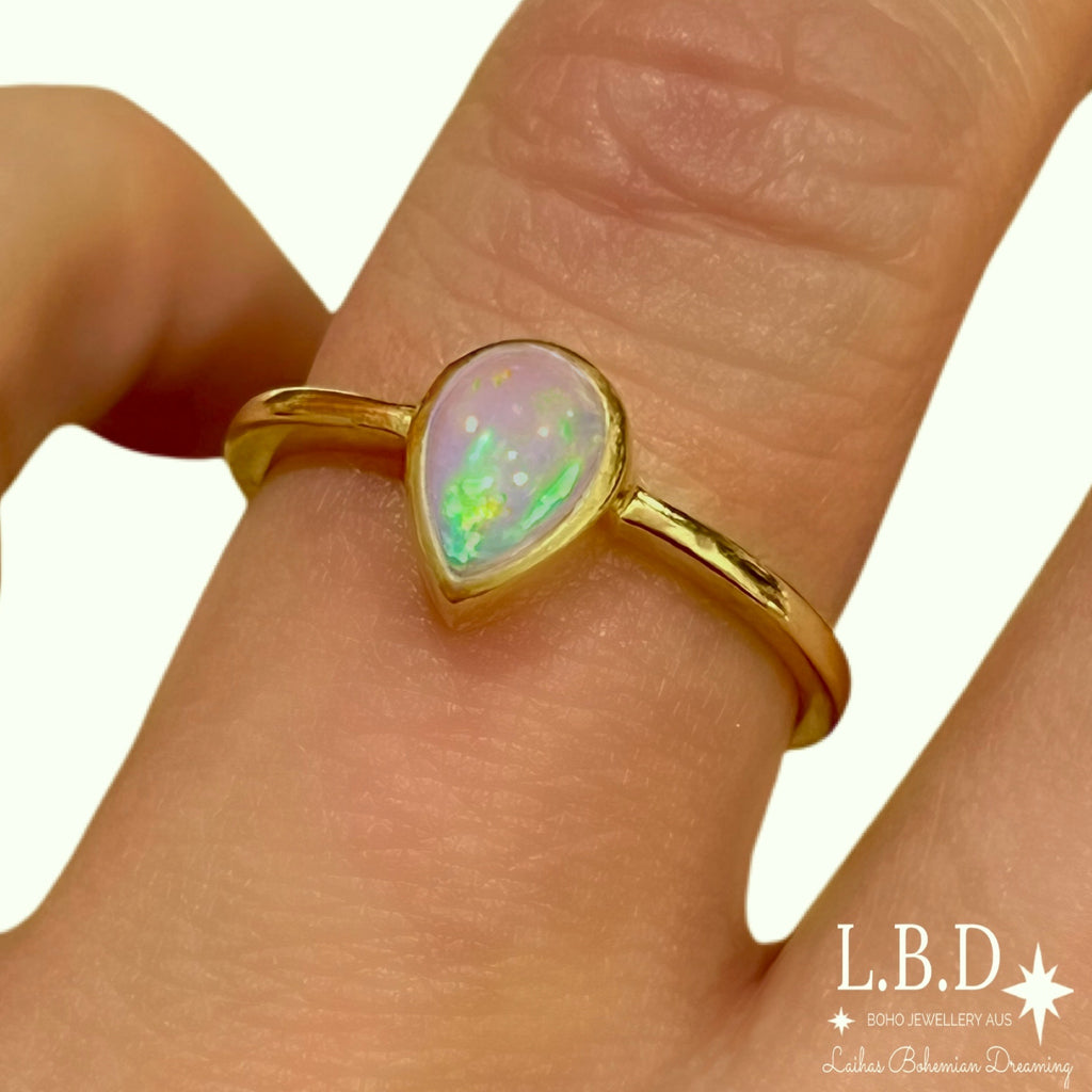 Laihas Mini Tearing Spirit Gold Opal Ring Gemstone Gold Ring Laihas Bohemian Dreaming -L.B.D