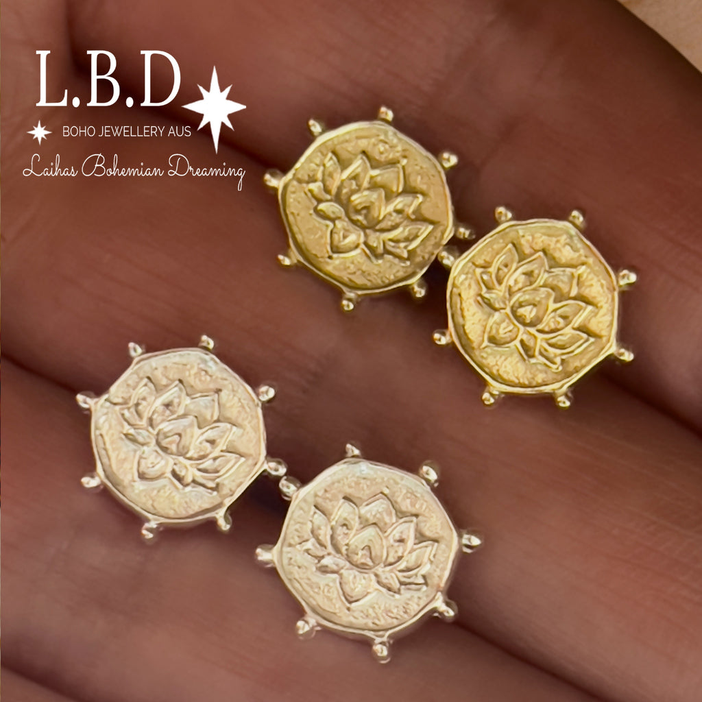 Laihas Perfectly Imperfect Lotus Flower Gold Stud Earrings Gold Earrings Laihas Bohemian Dreaming -L.B.D