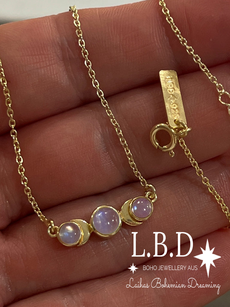 Laihas Moon Tribe Gold Moonstone Necklace Gold Gemstone Necklace Laihas Bohemian Dreaming -L.B.D