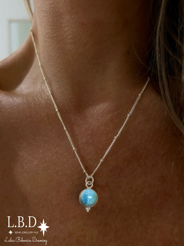 Laihas Free Spirit Larimar Necklace Gemstone Sterling Silver necklace Laihas Bohemian Dreaming -L.B.D