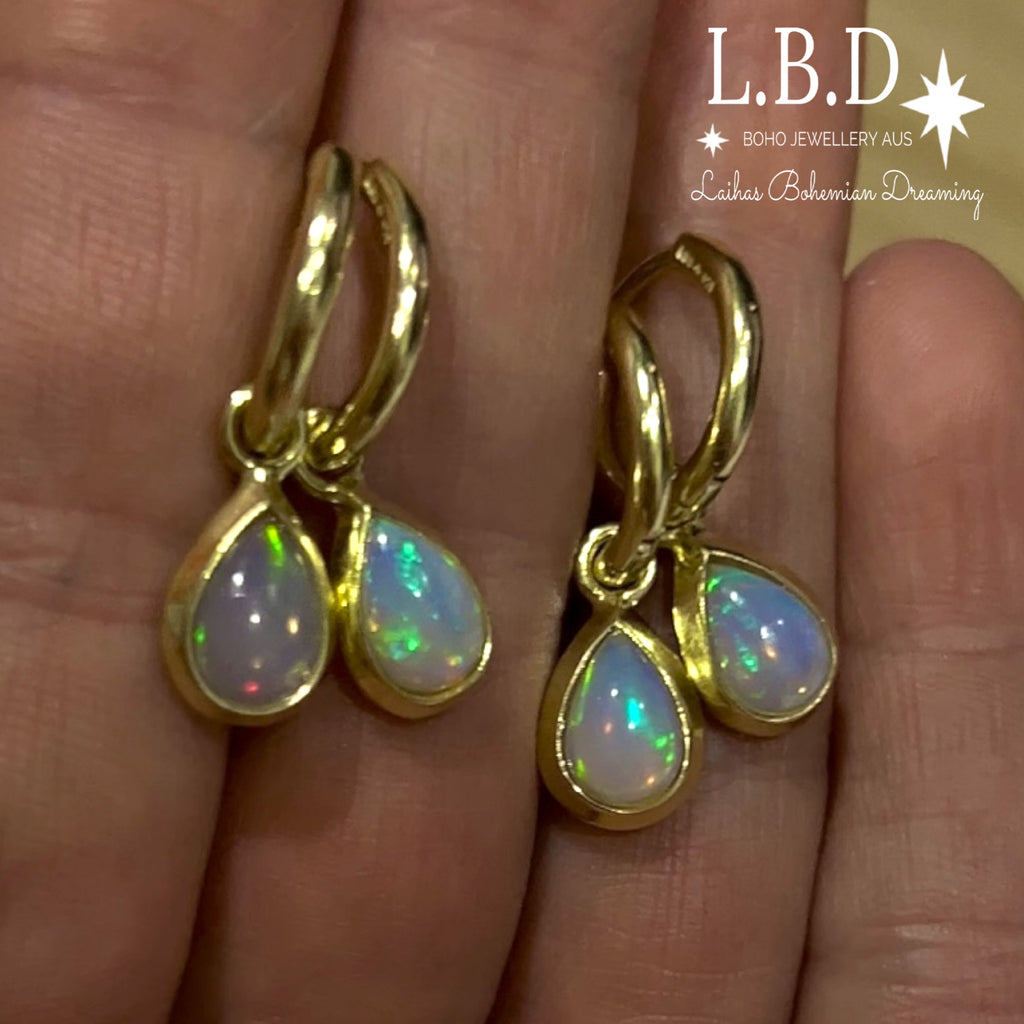 Laihas Classic Chic Raindrop Gold Opal Hoop Earrings Gold Gemstone earrings Laihas Bohemian Dreaming -L.B.D