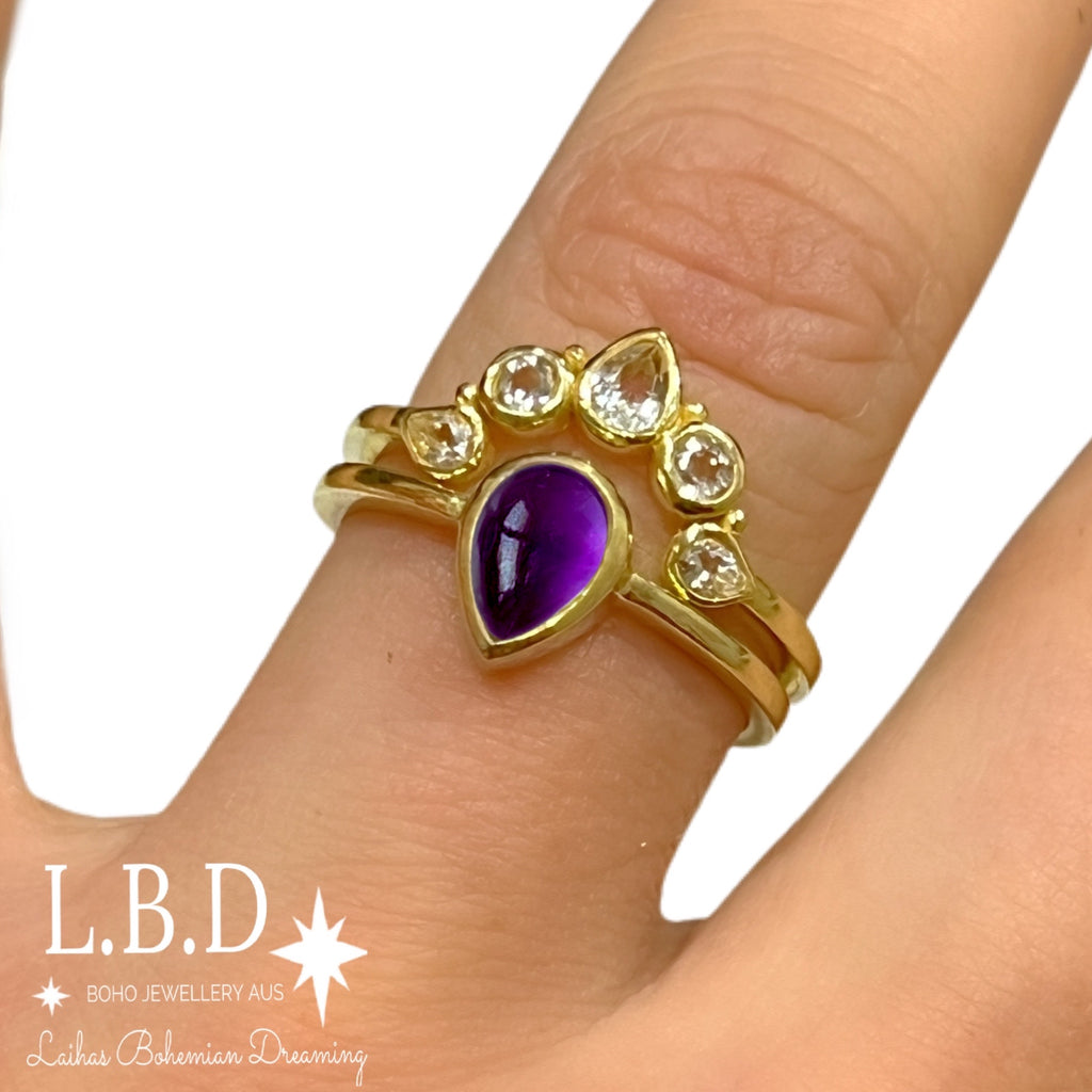 Laihas Queen Of Cups Gold Topaz and Amethyst Ring Set Gold gemstone Ring Laihas Bohemian Dreaming -L.B.D