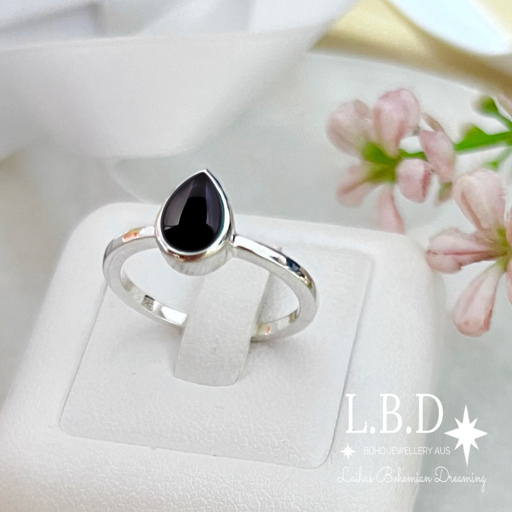 Laihas Mini Tearing Spirit Onyx Ring Gemstone Sterling Silver Ring Laihas Bohemian Dreaming -L.B.D