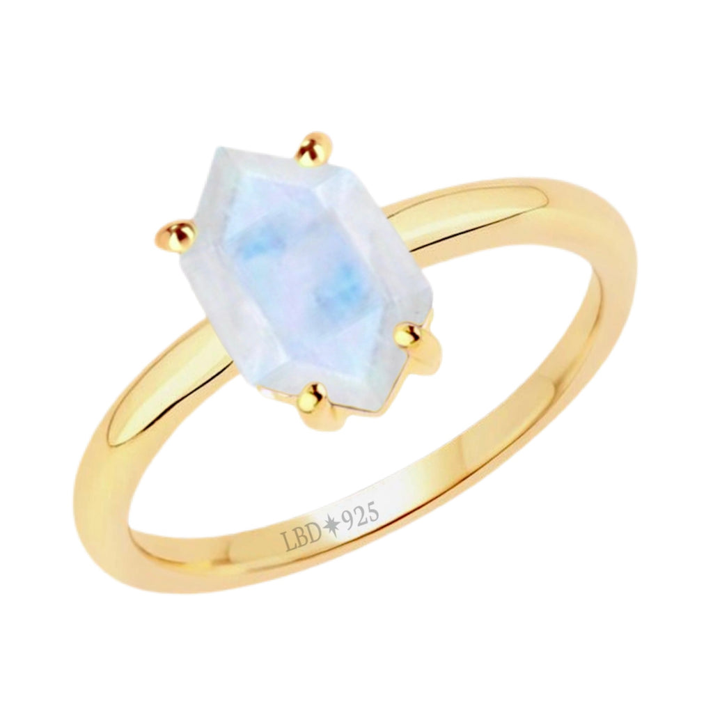 Laihas Gold Mini Hex Crystal Moonstone Ring Gemstone Gold Ring Laihas Bohemian Dreaming -L.B.D