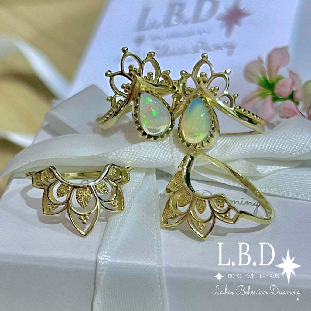 Gold Opal Ring Set- Gold Vermeil Daisly Boho Opal Ring Gemstone Gold Ring Laihas Bohemian Dreaming -L.B.D