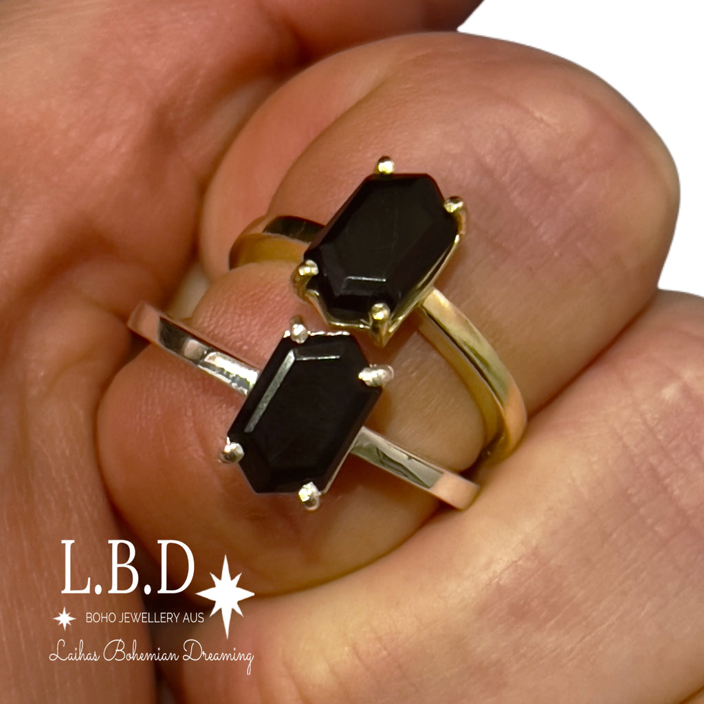 Laihas Mini Hex Crystal Onyx Ring Gemstone Sterling Silver Ring Laihas Bohemian Dreaming -L.B.D