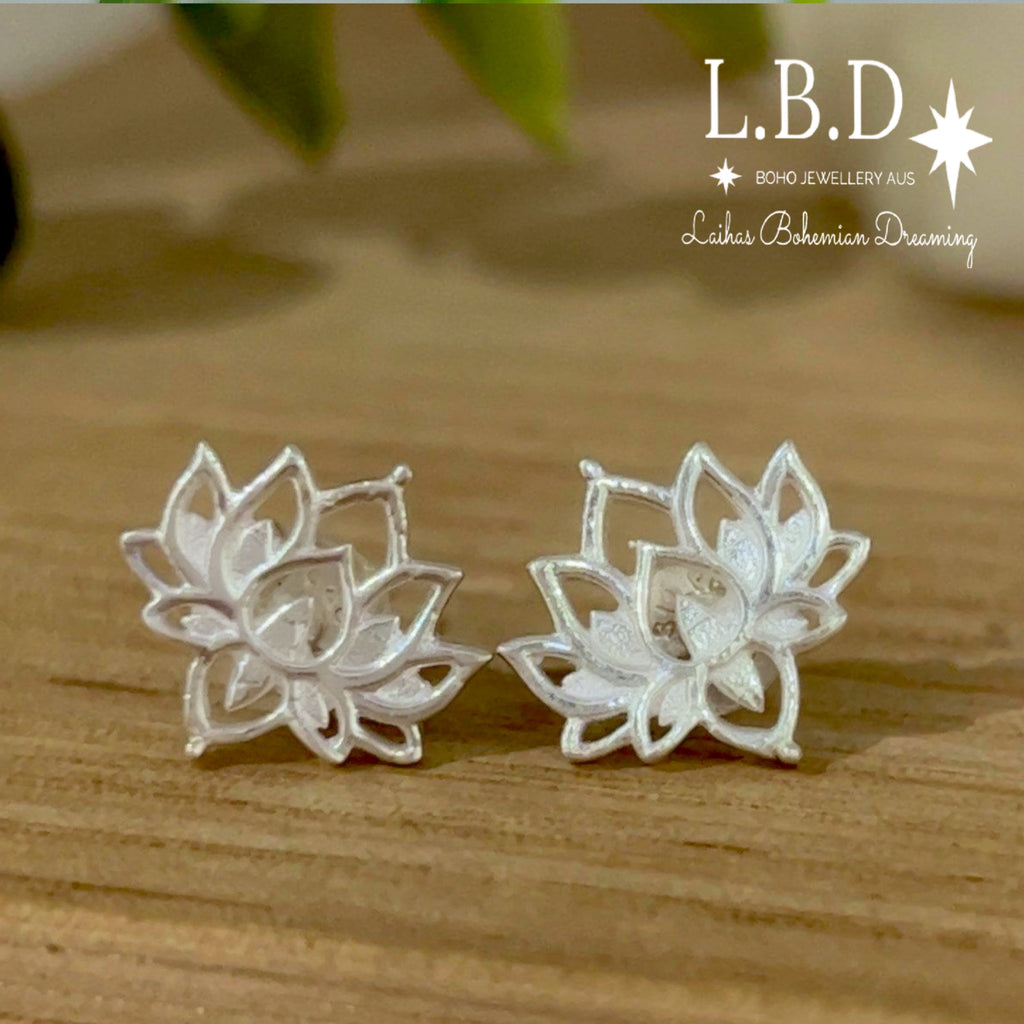LAIHAS Boho Chic Lotus Flower Studs -Sterling Silver Sterling Silver Earrings Laihas Bohemian Dreaming -L.B.D