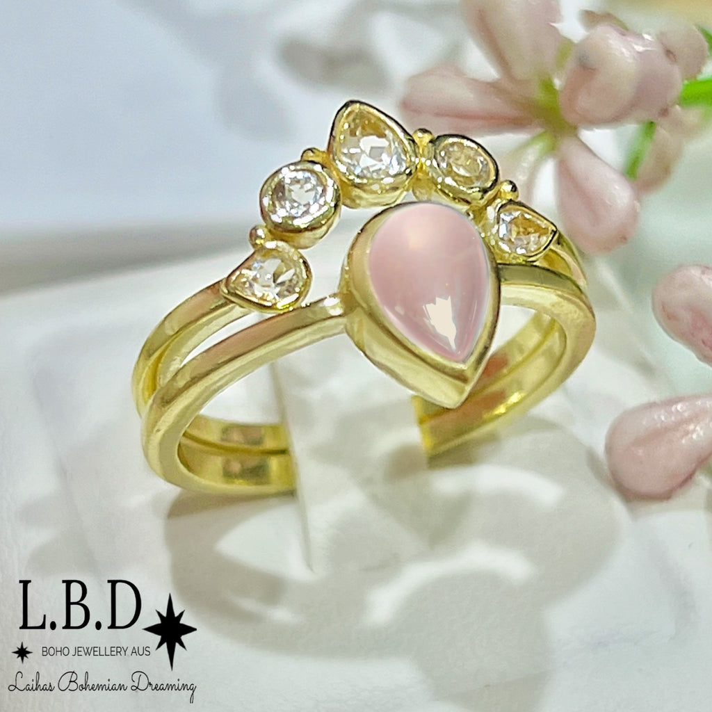 Laihas Queen Of Cups Gold Topaz and Rose Quartz Ring Set Gold gemstone Ring Laihas Bohemian Dreaming -L.B.D