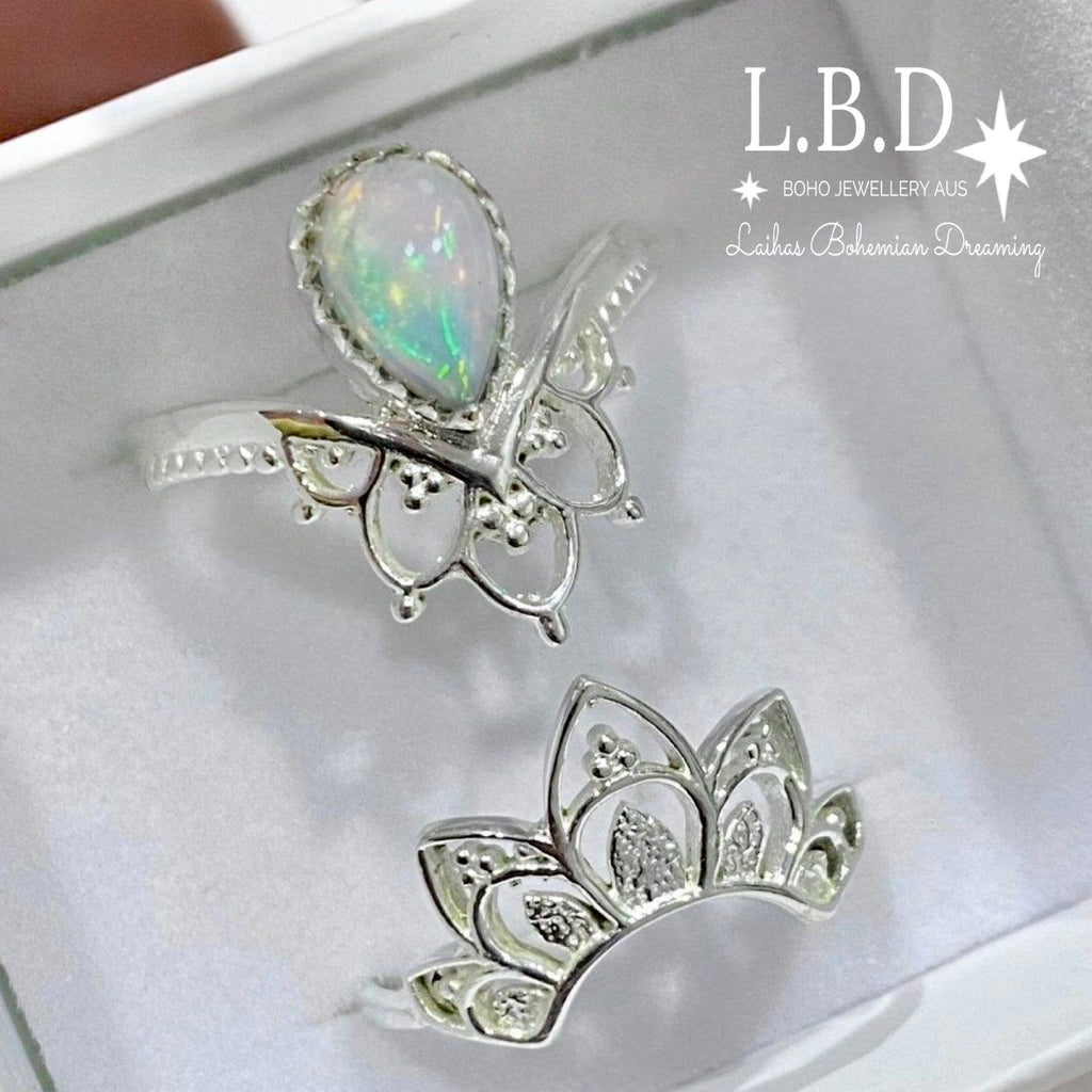 Laihas Daisly Boho Genuine Opal Ring Set Gemstone Sterling Silver Ring Laihas Bohemian Dreaming -L.B.D