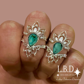 Turquoise Ring Set- Daisly Boho Gemstone Sterling Silver Ring Laihas Bohemian Dreaming -L.B.D