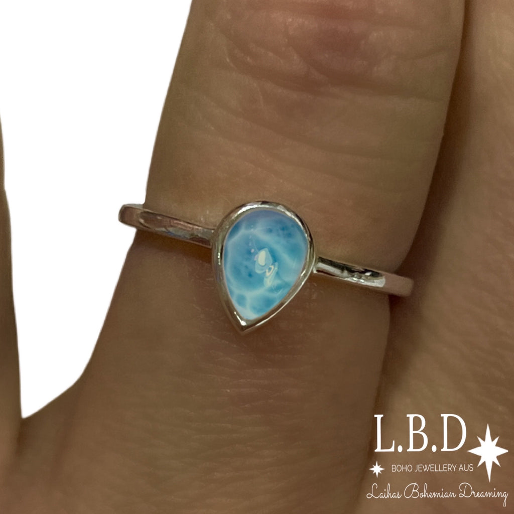 Laihas Mini Tearing Spirit Larimar Ring Gemstone Sterling Silver Ring Laihas Bohemian Dreaming -L.B.D