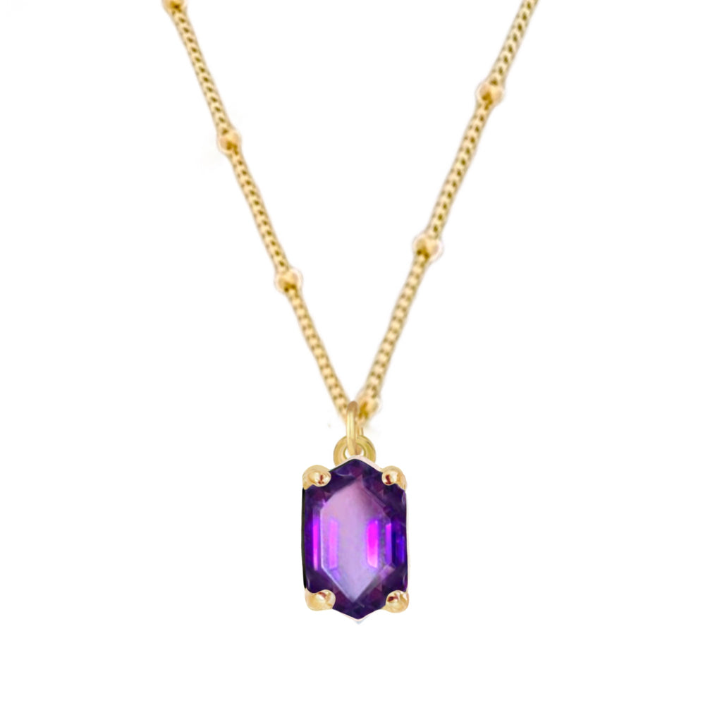 Laihas Mini Hex Crystal Gold Amethyst Necklace Gold Gemstone Necklace Laihas Bohemian Dreaming -L.B.D