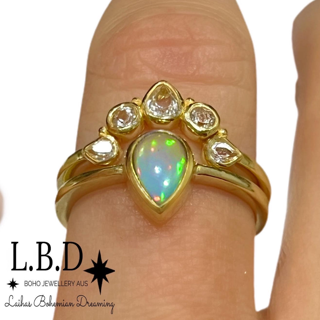 Laihas Queen Of Cups Gold Topaz and Opal Ring Set Gold gemstone Ring Laihas Bohemian Dreaming -L.B.D