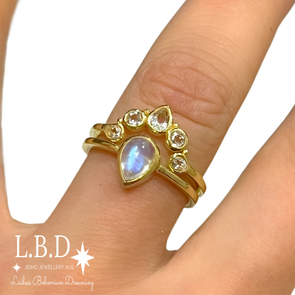 Laihas Queen Of Cups Gold Topaz and Moonstone Ring Set Gold gemstone Ring Laihas Bohemian Dreaming -L.B.D