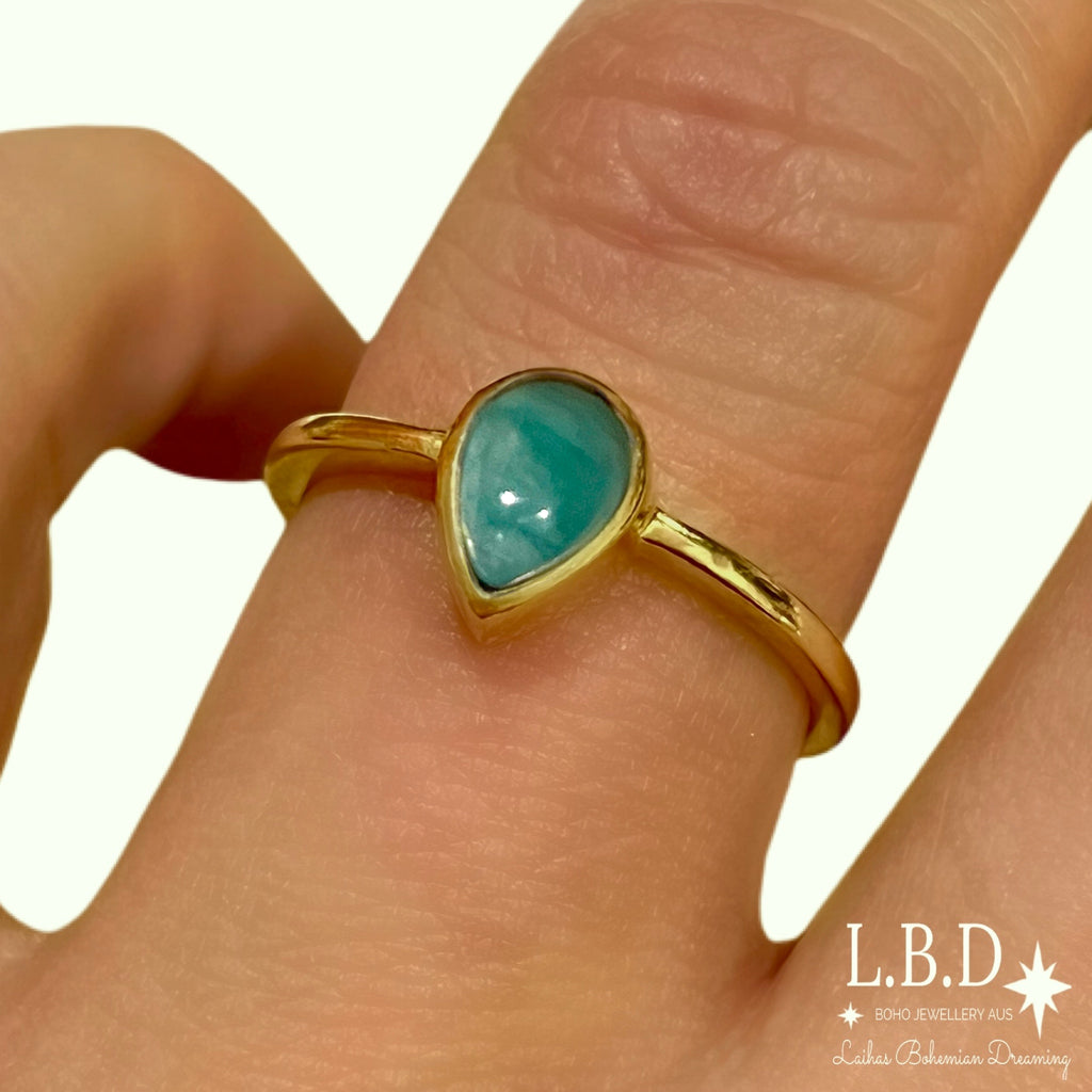 Laihas Mini Tearing Spirit Gold Amazonite Ring Gemstone Gold Ring Laihas Bohemian Dreaming -L.B.D