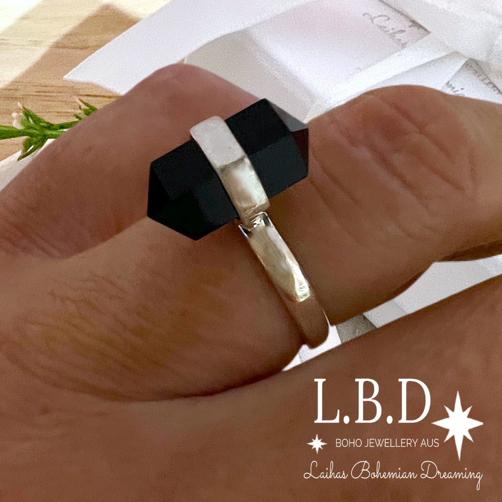 Laihas Crystal Kindness Onyx Ring Gemstone Sterling Silver Ring Laihas Bohemian Dreaming -L.B.D