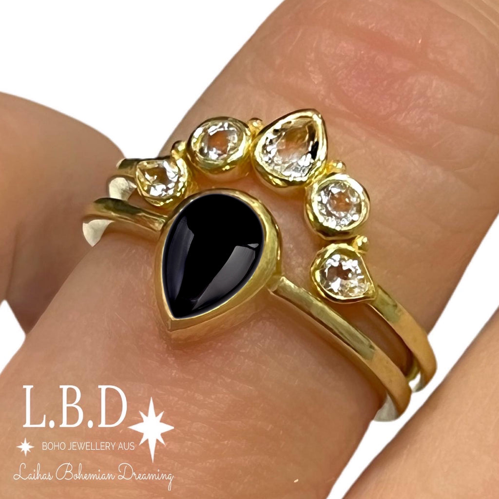 Laihas Queen Of Cups Gold Topaz and Onyx Ring Set Gold gemstone Ring Laihas Bohemian Dreaming -L.B.D