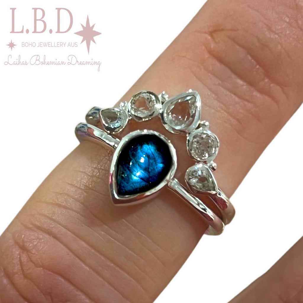 Laihas Queen Of Cups Topaz and Labradorite Ring Set Gemstone Sterling Silver Ring Laihas Bohemian Dreaming -L.B.D