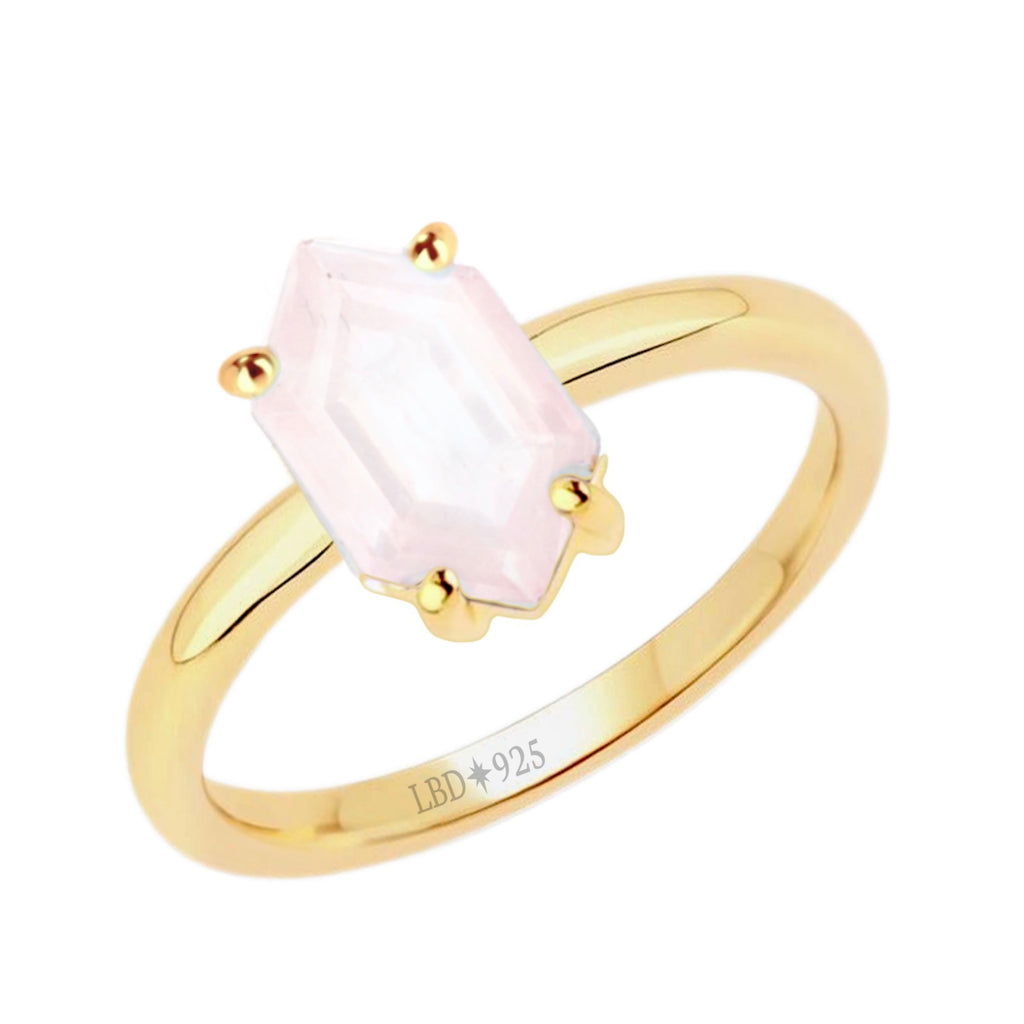 Laihas Gold Mini Hex Crystal Rose Quartz Ring Gemstone Gold Ring Laihas Bohemian Dreaming -L.B.D