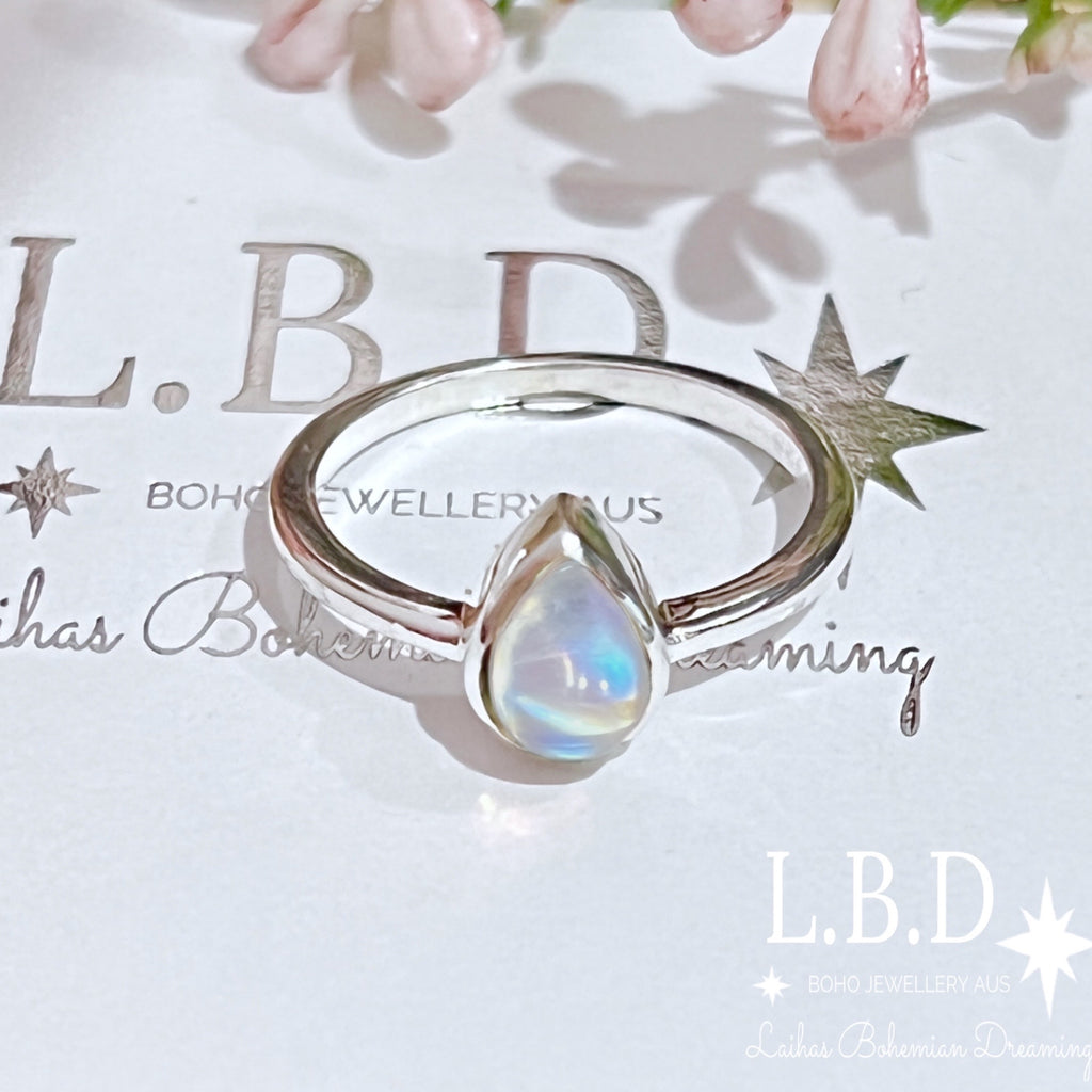 Laihas Mini Tearing Spirit Moonstone Ring Gemstone Sterling Silver Ring Laihas Bohemian Dreaming -L.B.D