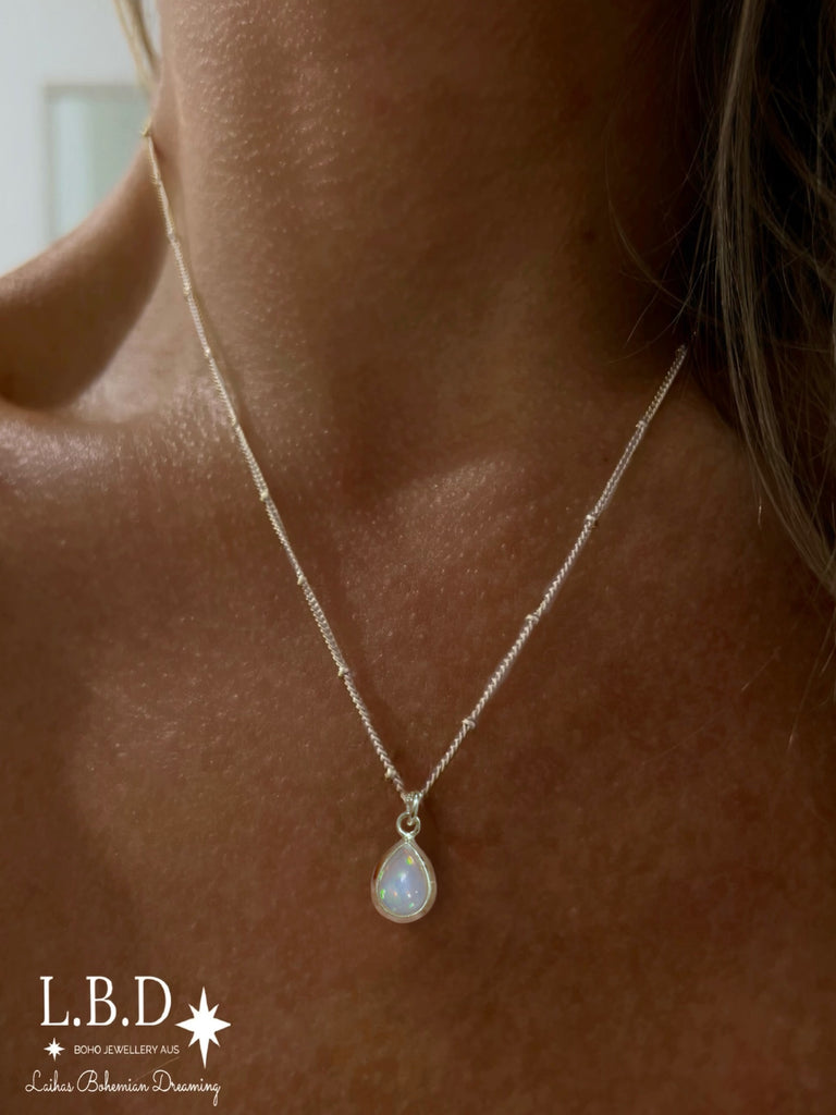 Laihas Classic Chic Raindrop Opal Necklace Gemstone Sterling Silver necklace Laihas Bohemian Dreaming -L.B.D