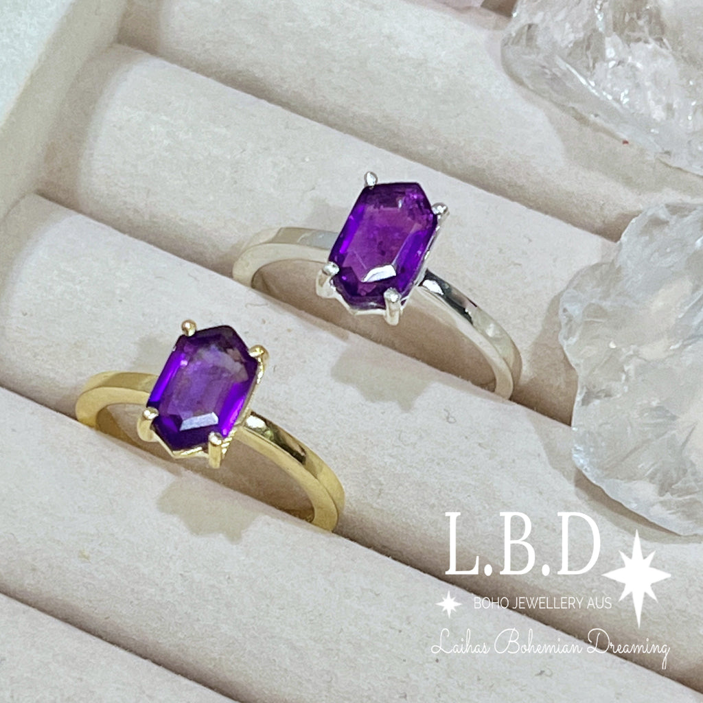 Laihas Mini Hex Crystal Amethyst Ring Gemstone Sterling Silver Ring Laihas Bohemian Dreaming -L.B.D