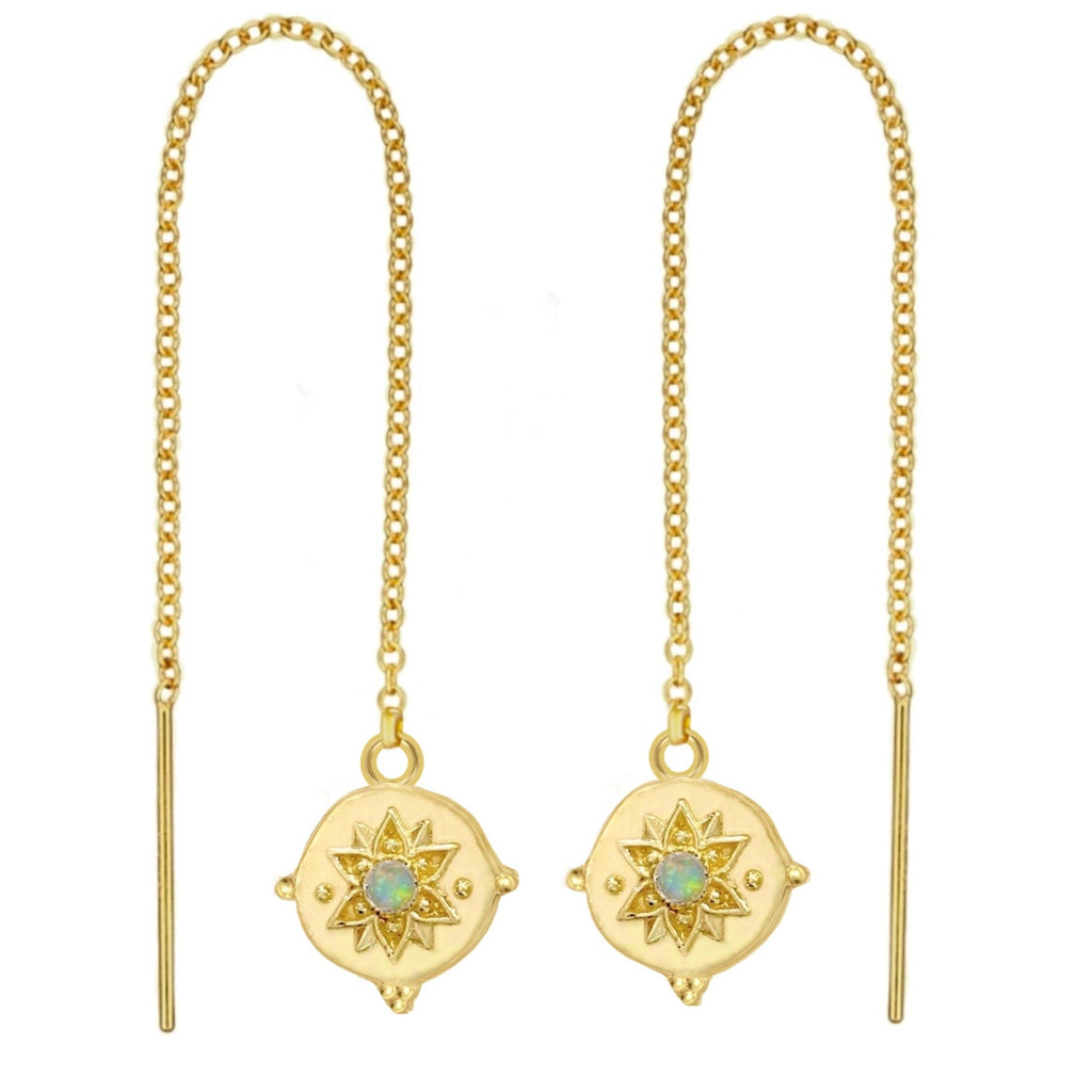 Intricate Vera May Threader Gold Opal Earrings Gold Gemstone earrings Laihas Bohemian Dreaming -L.B.D