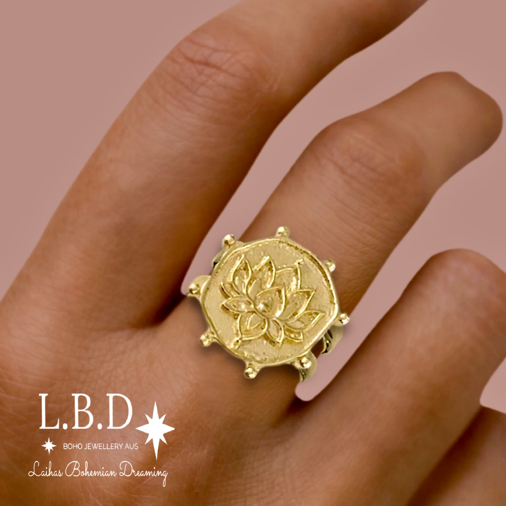 Laihas Perfectly Imperfect Lotus Flower Gold Boho Ring Gold ring Laihas Bohemian Dreaming -L.B.D