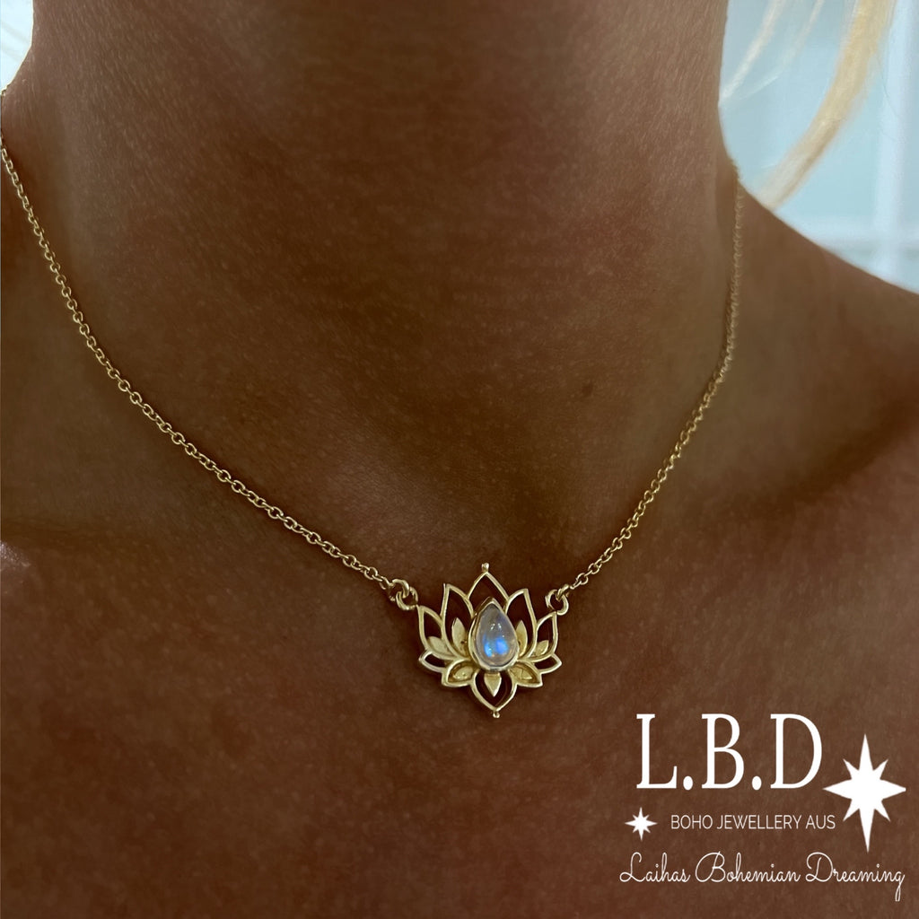 Laihas Lotus Flower Choker Style Moonstone Necklace-Gold Gold Gemstone Necklace Laihas Bohemian Dreaming -L.B.D