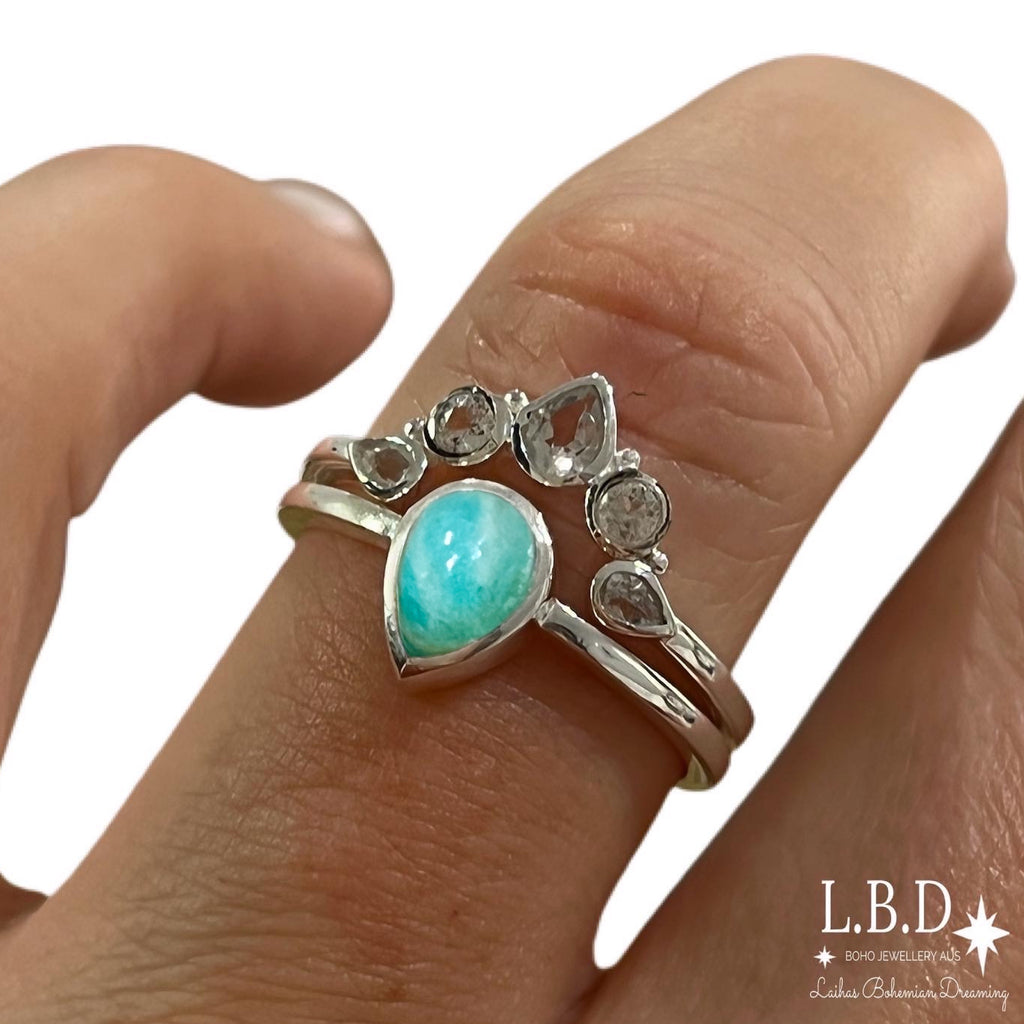 Laihas Queen Of Cups Topaz and Amazonite Ring Set Gemstone Sterling Silver Ring Laihas Bohemian Dreaming -L.B.D