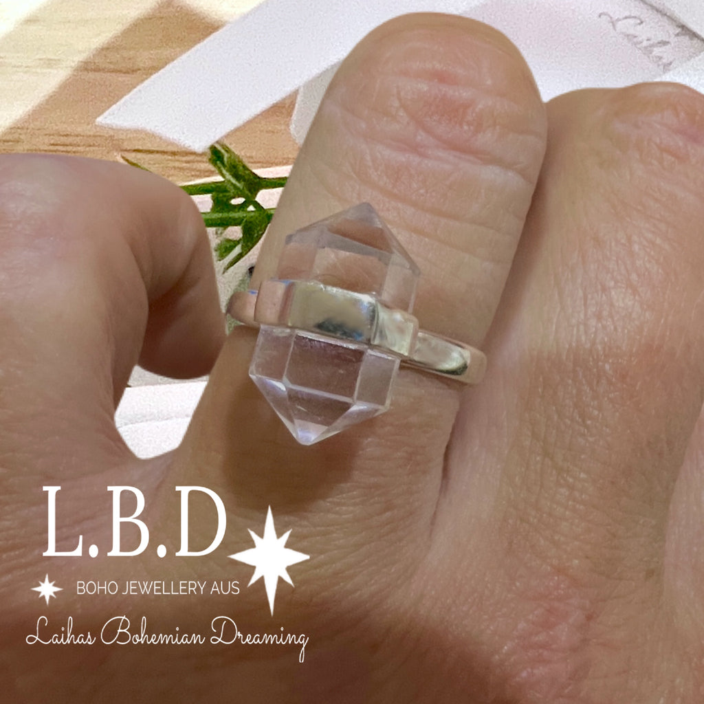 Laihas Crystal Kindness Clear Quartz Ring Gemstone Sterling Silver Ring Laihas Bohemian Dreaming -L.B.D