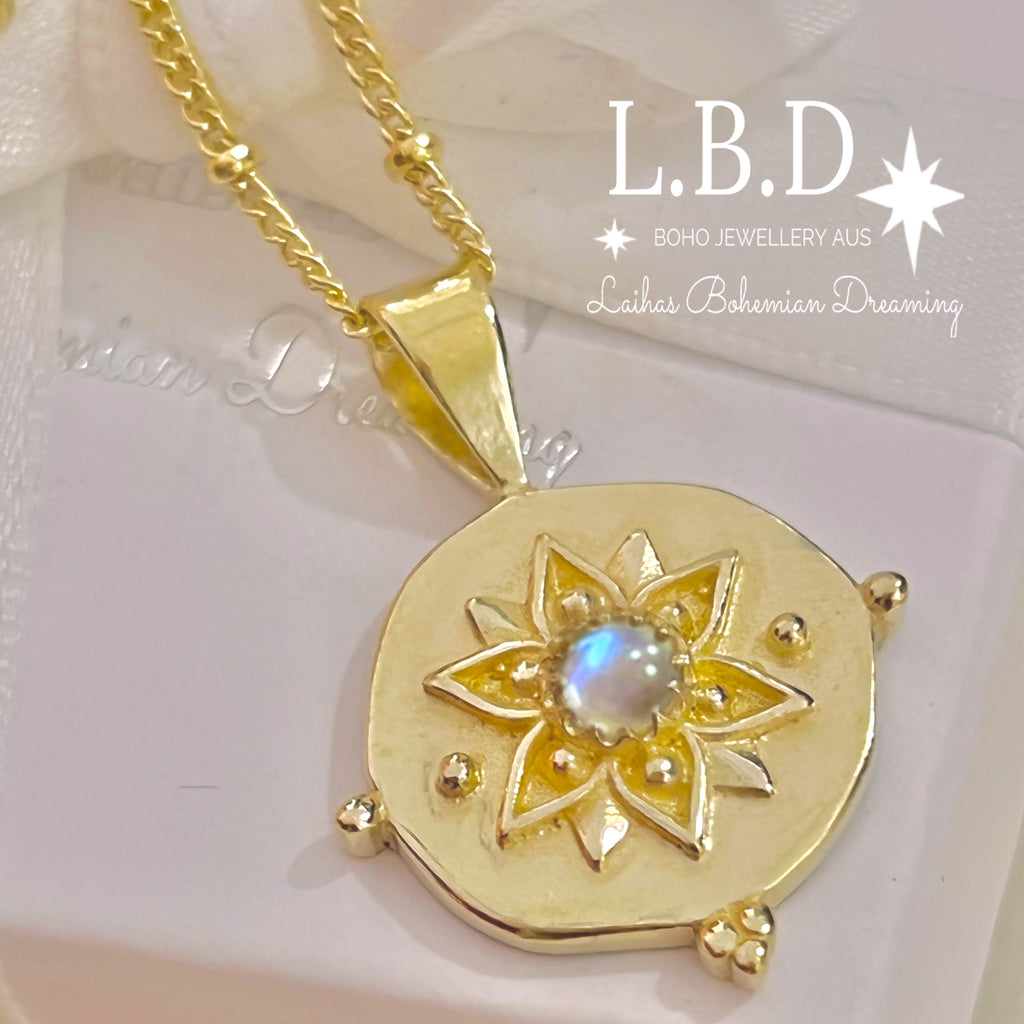 Intricate Vera May Gold Boho Necklace- Gold Moonstone Necklace Gold Gemstone Necklace Laihas Bohemian Dreaming -L.B.D