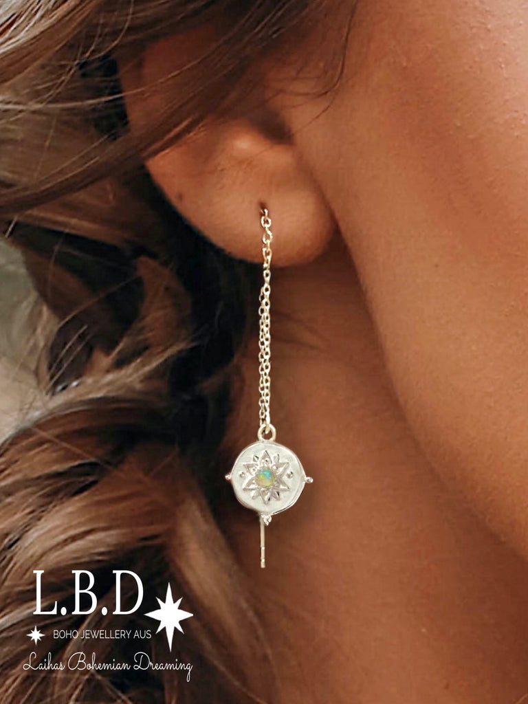 Intricate Vera May Threader Style Opal Earrings Gemstone Sterling Silver Earrings Laihas Bohemian Dreaming -L.B.D