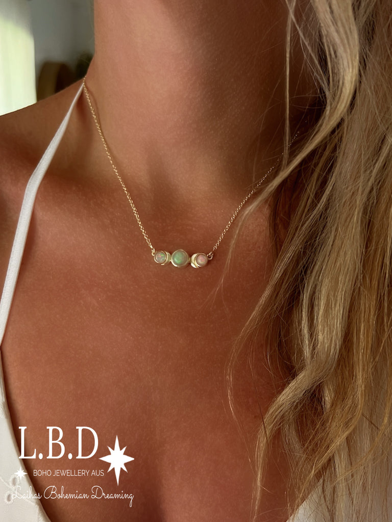 Laihas Moon Tribe Gold Opal Necklace Gold Gemstone Necklace Laihas Bohemian Dreaming -L.B.D