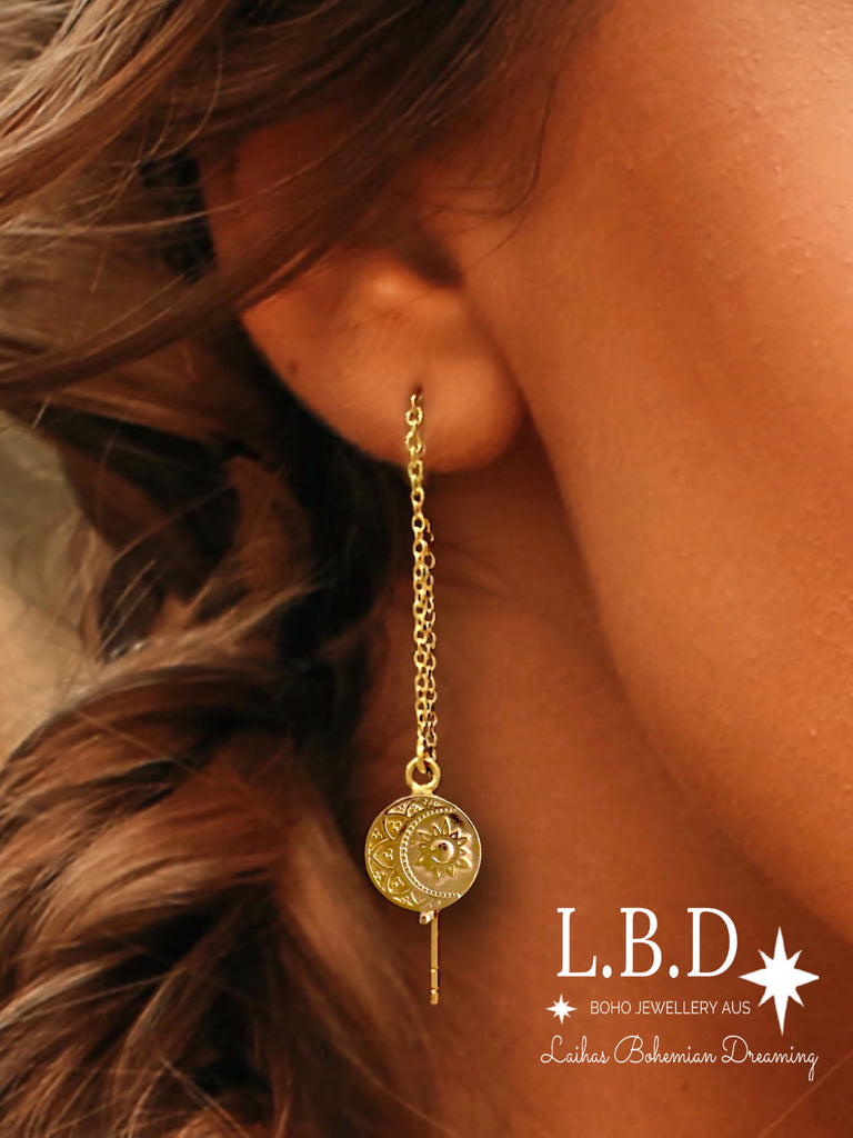 Laihas La Luna Gold Boho Threader Earrings Gold Earrings Laihas Bohemian Dreaming -L.B.D