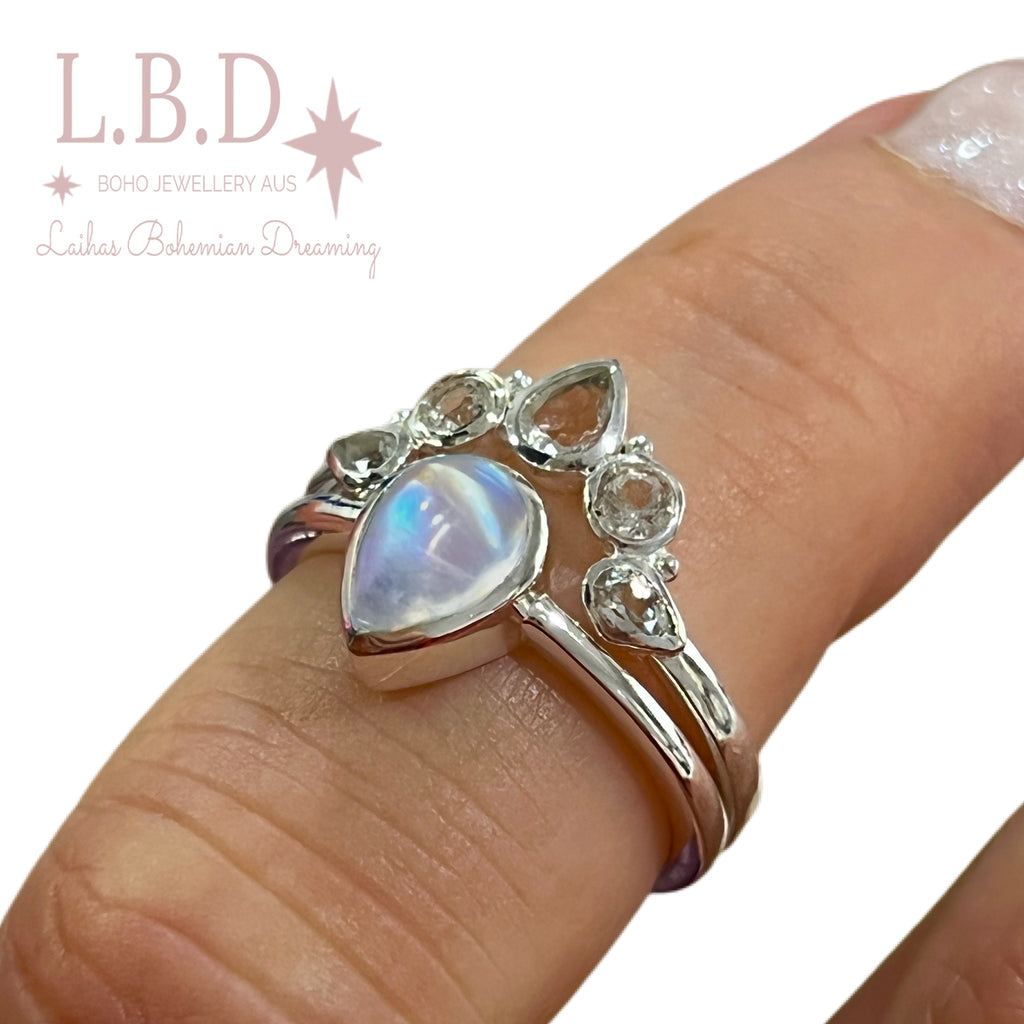 Laihas Queen Of Cups Topaz and Moonstone Ring Set Gemstone Sterling Silver Ring Laihas Bohemian Dreaming -L.B.D
