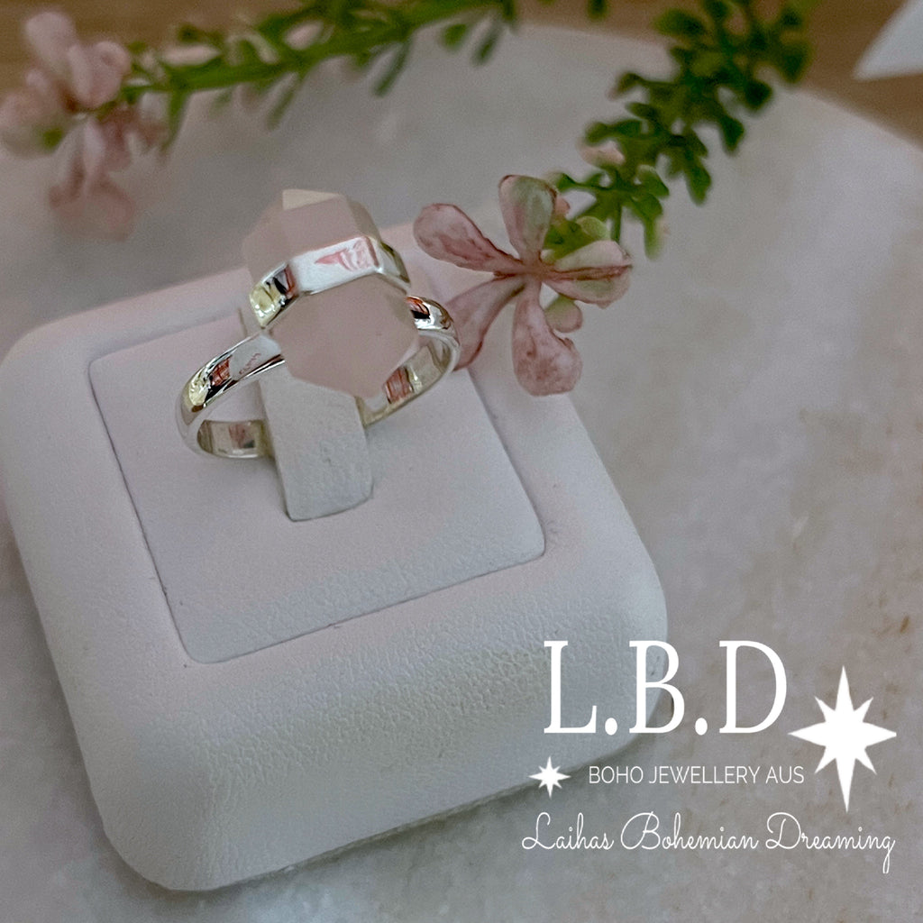 Laihas Crystal Kindness Rose Quartz Ring Gemstone Sterling Silver Ring Laihas Bohemian Dreaming -L.B.D