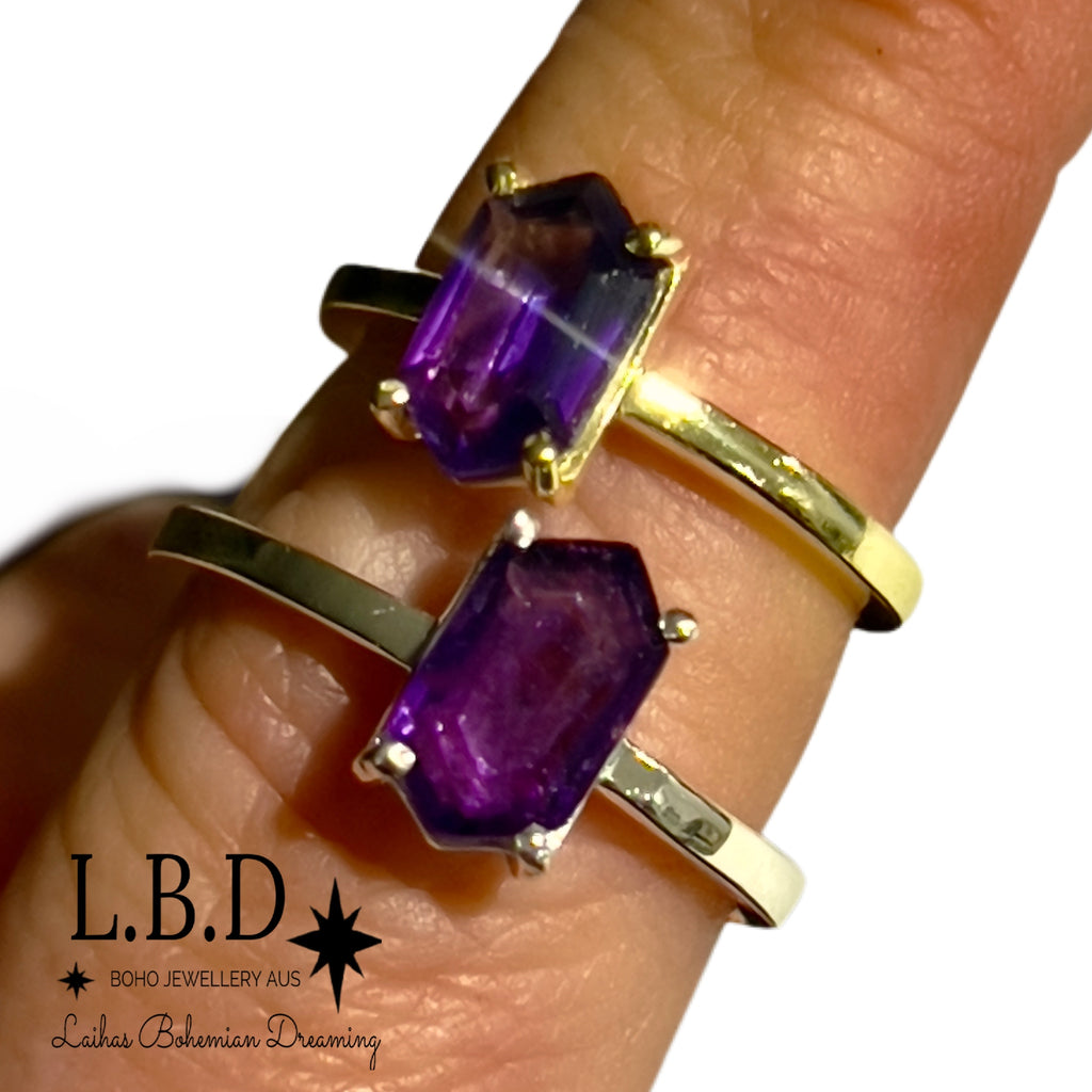 Laihas Gold Mini Hex Crystal Amethyst Ring Gemstone Gold Ring Laihas Bohemian Dreaming -L.B.D