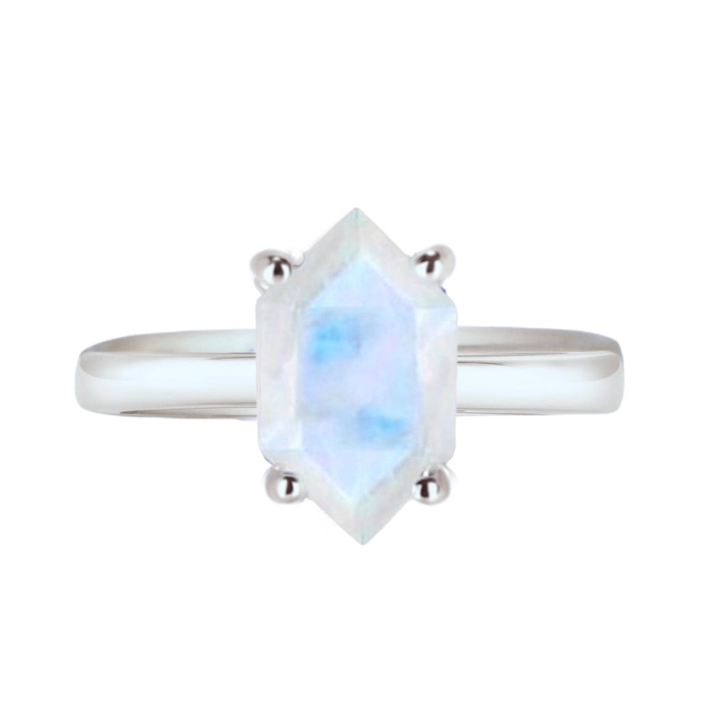 Laihas Mini Hex Crystal Moonstone Ring Gemstone Sterling Silver Ring Laihas Bohemian Dreaming -L.B.D