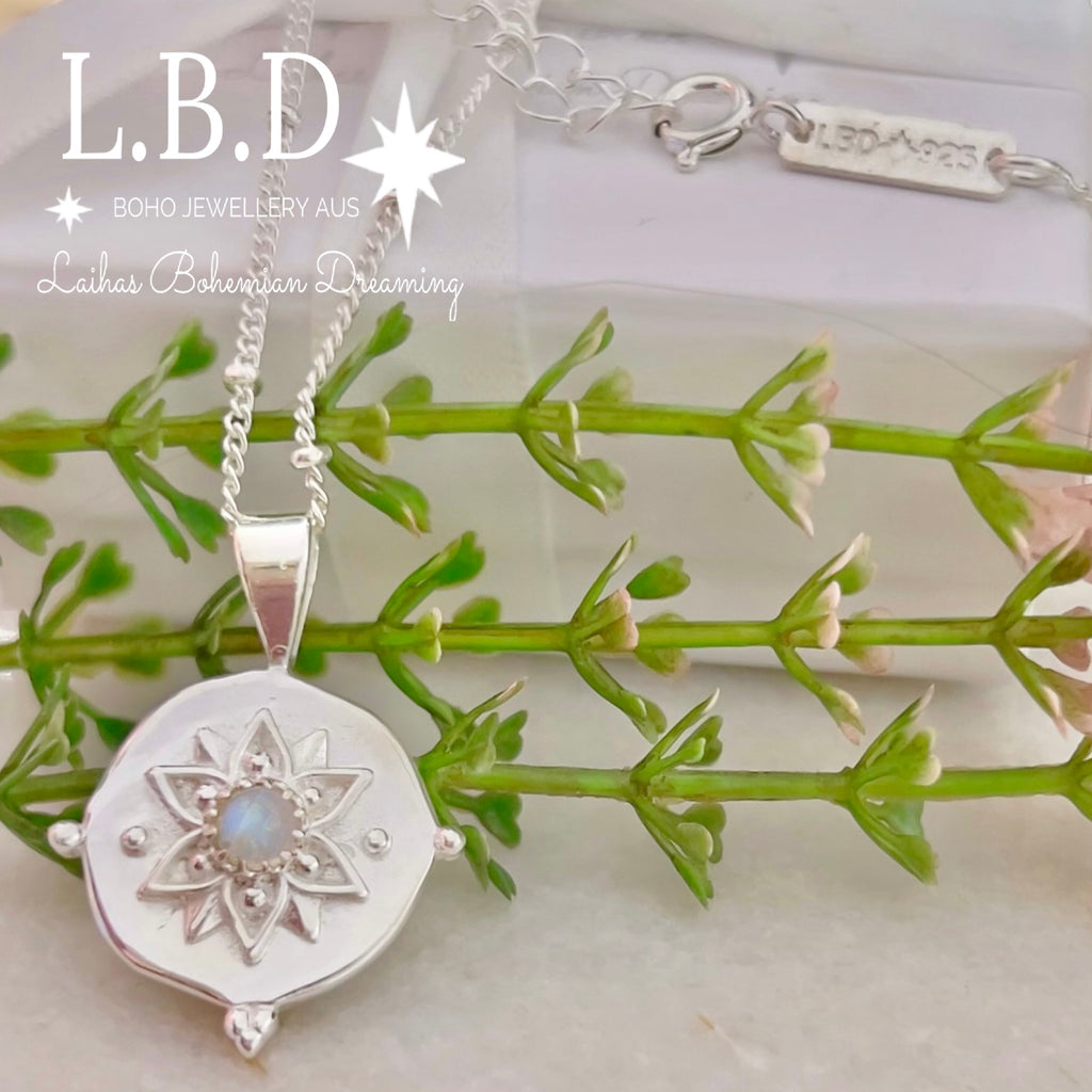 Laihas Intricate Vera May Sterling Silver Boho Necklace- Moonstone Necklace Gemstone Sterling Silver necklace Laihas Bohemian Dreaming -L.B.D