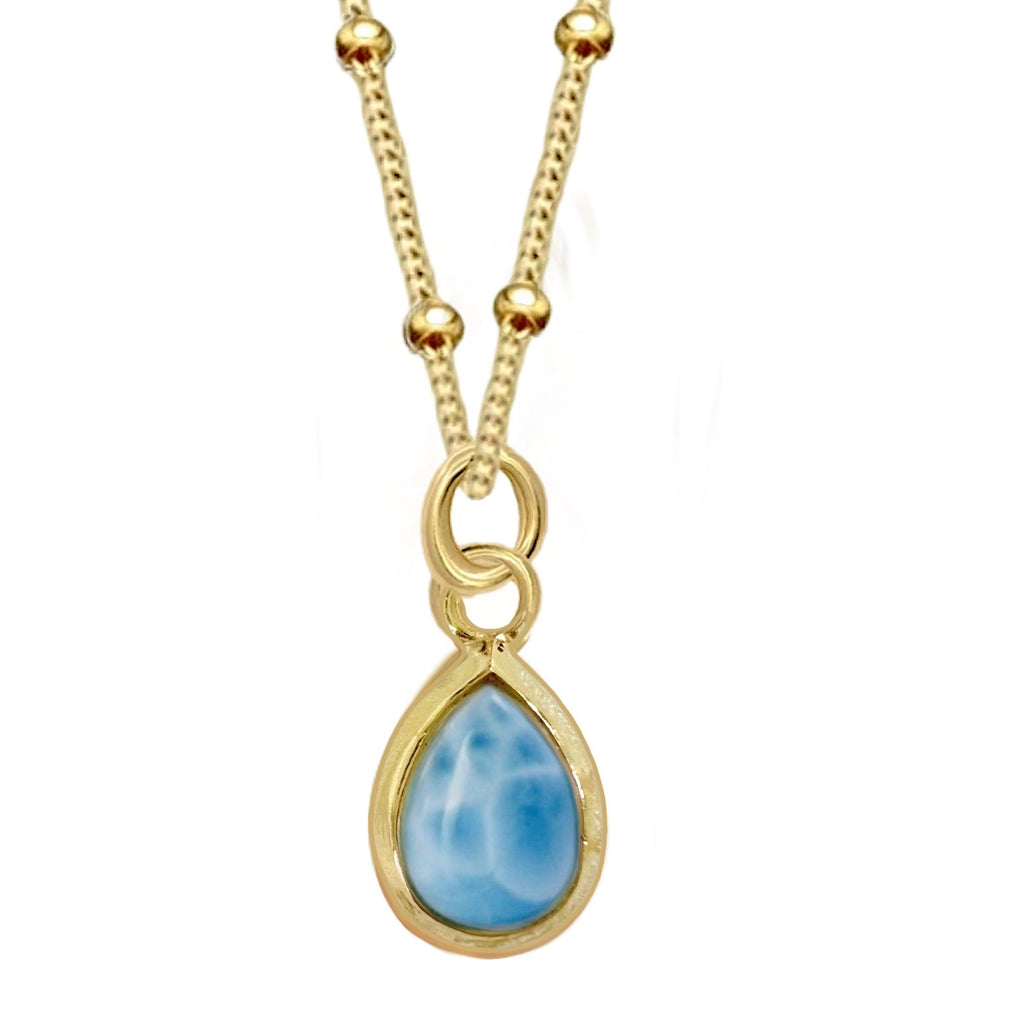 Laihas Mini Classic Chic Gold Larimar Necklace Gold Gemstone Necklace Laihas Bohemian Dreaming -L.B.D