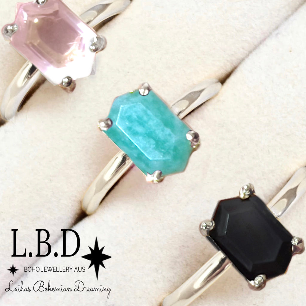 Laihas Mini Hex Crystal Amazonite Ring Gemstone Sterling Silver Ring Laihas Bohemian Dreaming -L.B.D