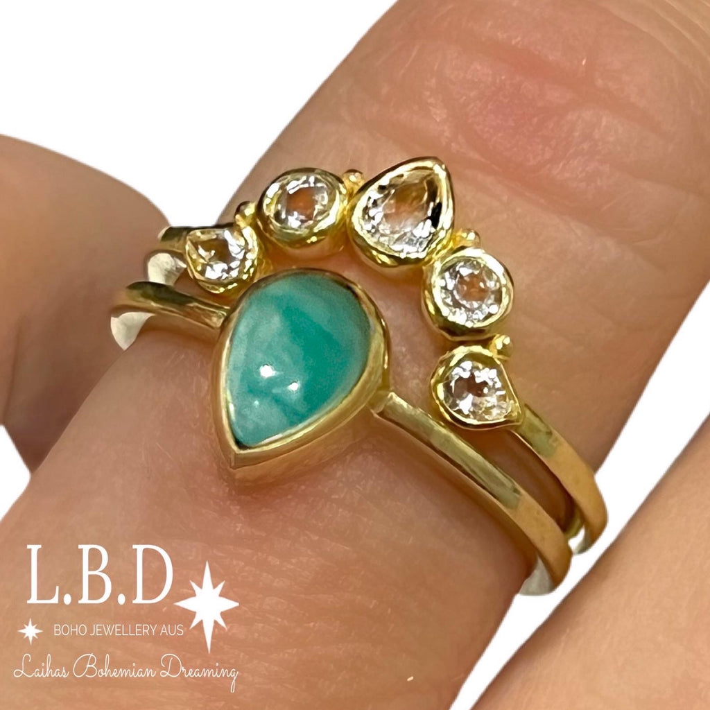 Laihas Queen Of Cups Gold Topaz and Amazonite Ring Set Gold gemstone Ring Laihas Bohemian Dreaming -L.B.D