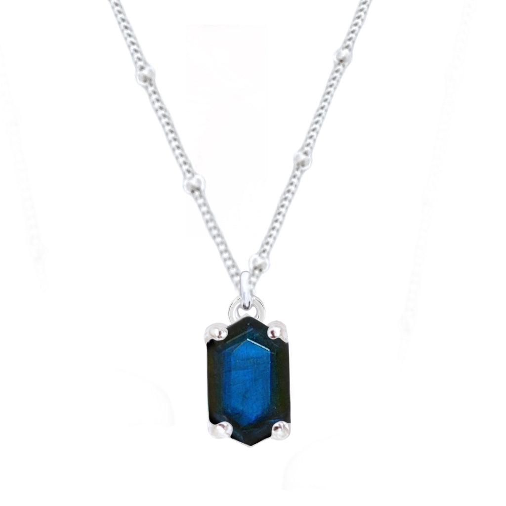 Laihas Mini Hex Crystal Labradorite Necklace Gemstone Sterling Silver necklace Laihas Bohemian Dreaming -L.B.D