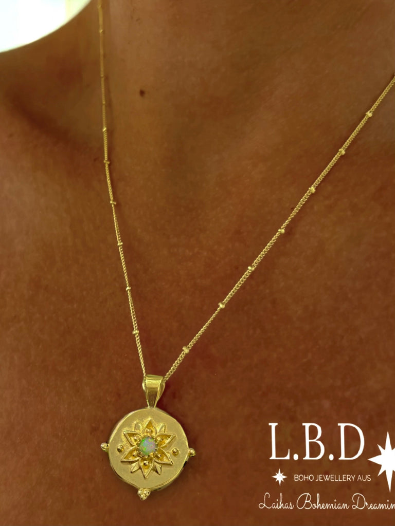 Intricate Vera May Gold Boho Necklace- Gold Opal Necklace Gold Gemstone Necklace Laihas Bohemian Dreaming -L.B.D