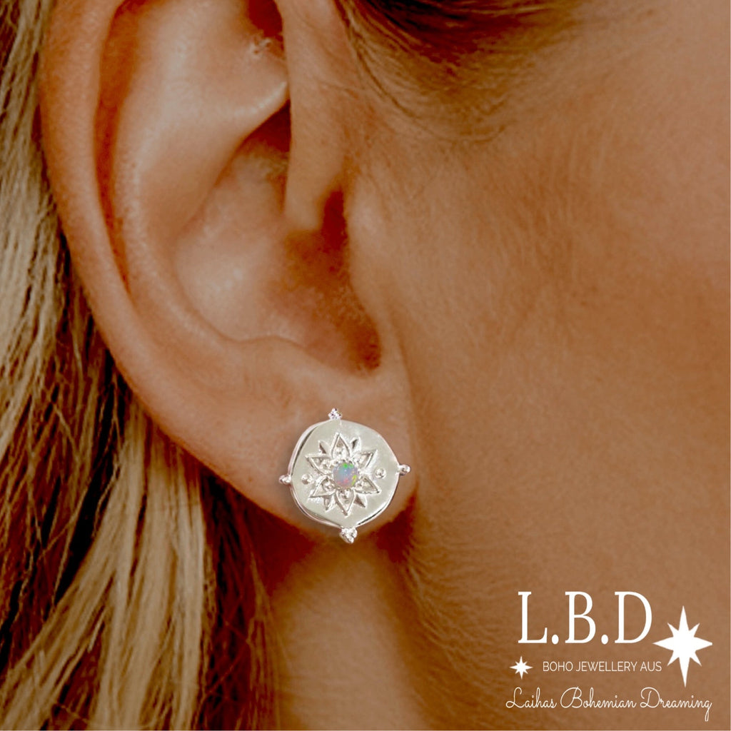 Laihas Intricate Vera May Opal Stud Earrings Gemstone Sterling Silver Earrings Laihas Bohemian Dreaming -L.B.D